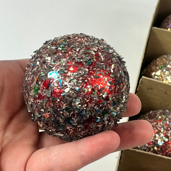 Vtg Decorated Shiny Brite Glitter Shard Glass Ornaments Set of 12 Mixed USA - Picture 7 of 16